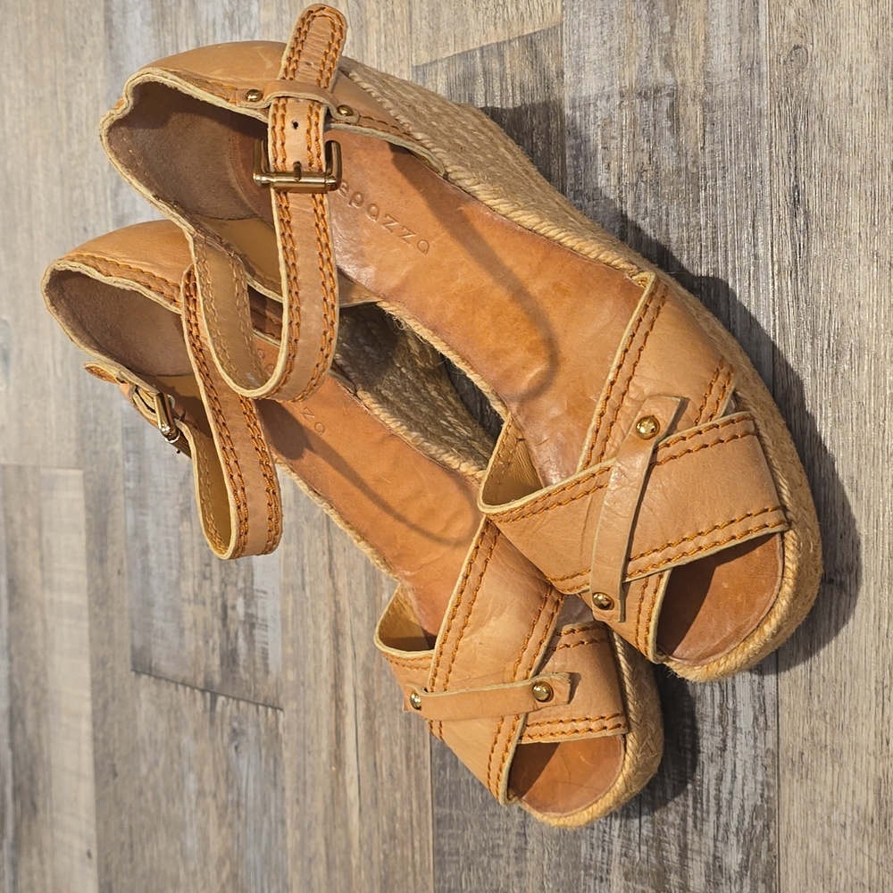 Apepazza Tan Suede Espadrilles Leather Wedge Sandals Size 8.5 - Picture 3 of 13